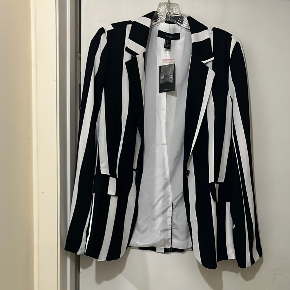 Forever 21 Black and White Striped Suit Jacket